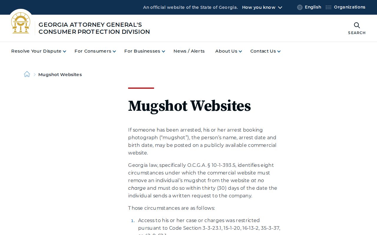 Georgia official booking-photo publication and removal guidance for Twiggs County records