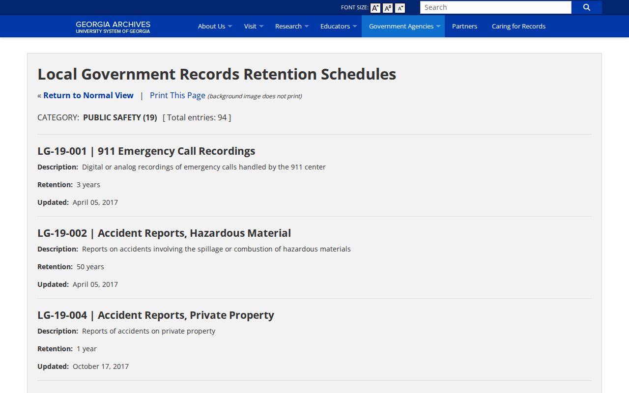 Georgia Archives jail booking record retention schedule for Twiggs County