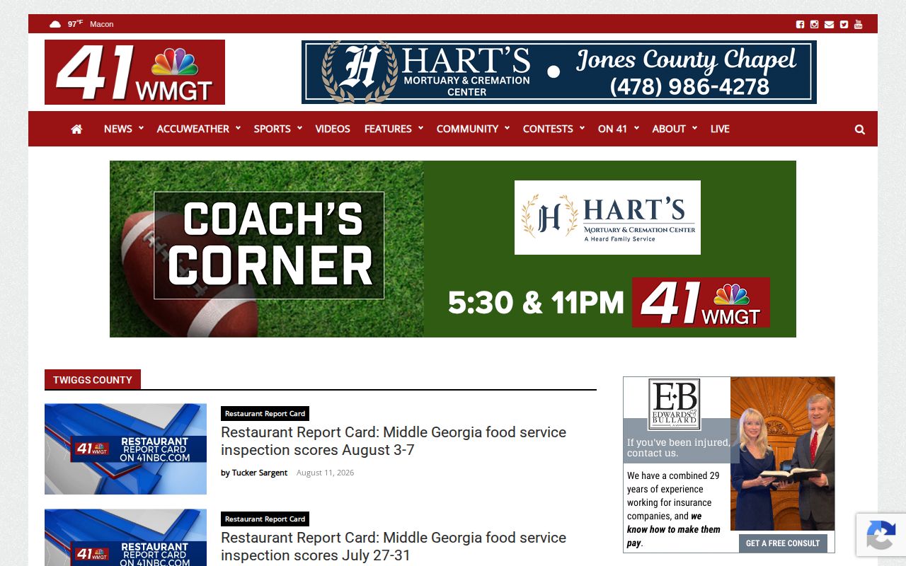 Twiggs County 41NBC crime news section with local arrest coverage
